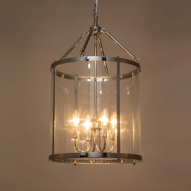 Modern Farmhouse Lantern Round Glass Chandelier Drum Pendant Light with ...