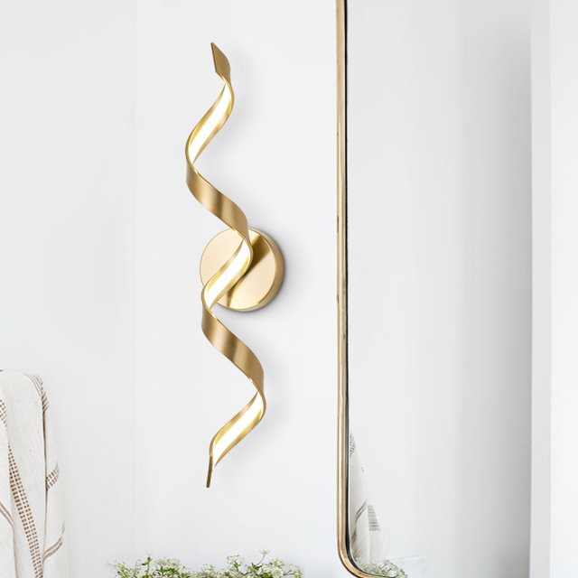 Dimmable Modern LED Spiral Sleek Bedroom Bathroom Vanity Light Bar Wall Sconce in Gold/ Black/ Nickel Finish in 6000K Cool White