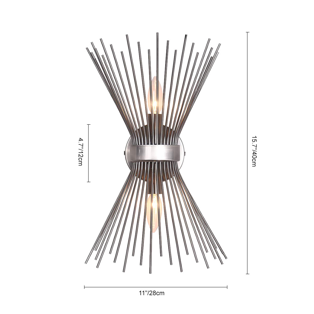 Mid Century Modern Nickel 2-Light Sunburst Wall Sconce Up and Down Light for Bedroom Bathroom