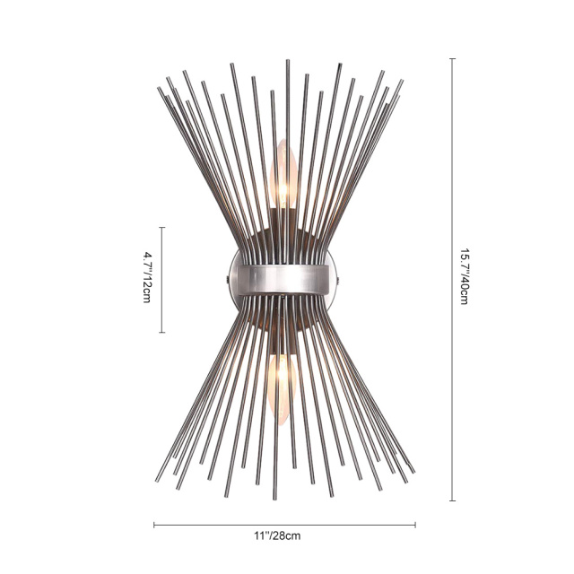 Mid Century Modern Nickel 2-Light Sunburst Wall Sconce Up and Down Light for Bedroom Bathroom