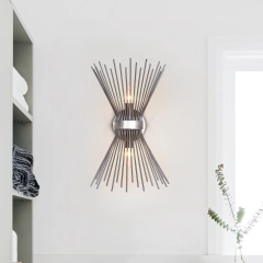 Mid Century Modern Nickel 2-Light Sunburst Wall Sconce Up and Down Light for Bedroom Bathroom