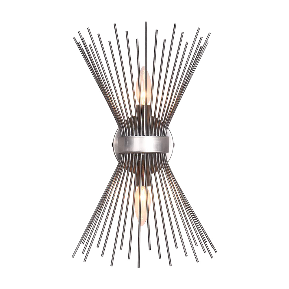 Mid Century Modern Nickel 2-Light Sunburst Wall Sconce Up and Down Light for Bedroom Bathroom