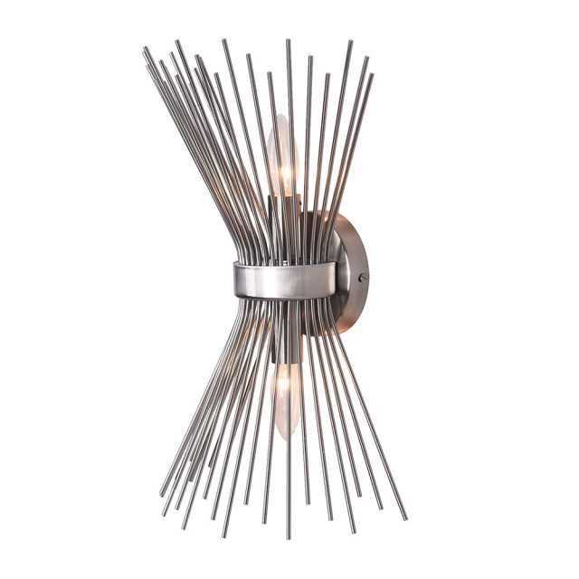 Mid Century Modern Nickel 2-Light Sunburst Wall Sconce Up and Down Light for Bedroom Bathroom