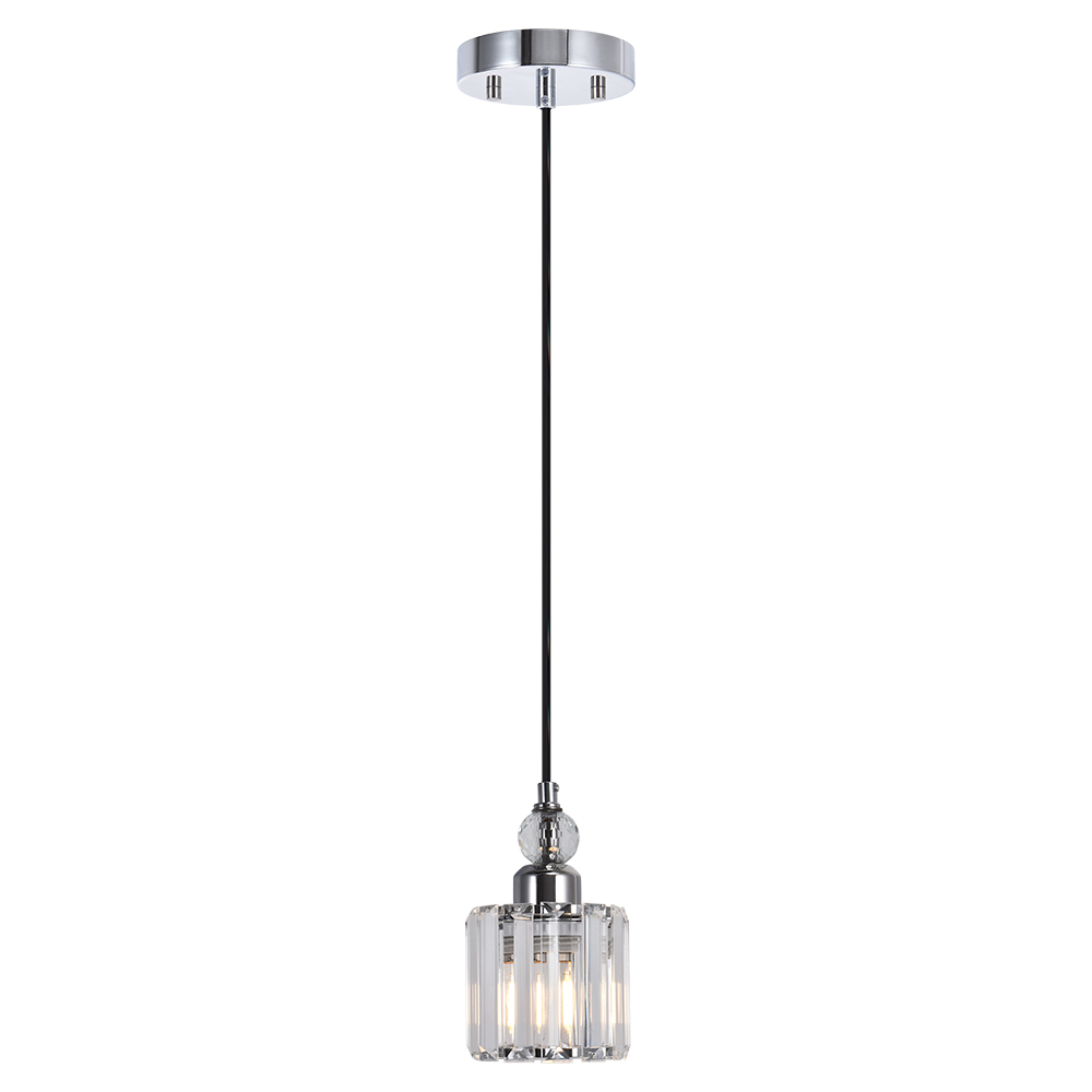 Glam Modern Crystal Pendant Lighting Single Light for Kitchen Island Dining Room Bedroom Bar in Chrome Finish