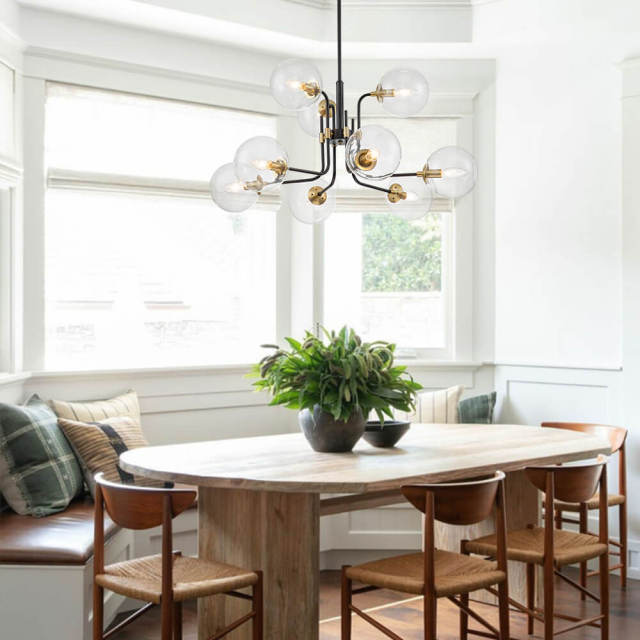 Glam Modern 9-Light Linear Branch Sputnik Bubble Chandelier for Kitchen Island Dining/Living Room