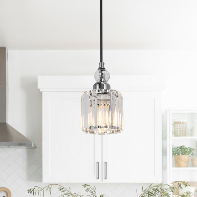 Glam Modern Crystal Pendant Lighting Single Light for Kitchen Island Dining Room Bedroom Bar in Chrome Finish