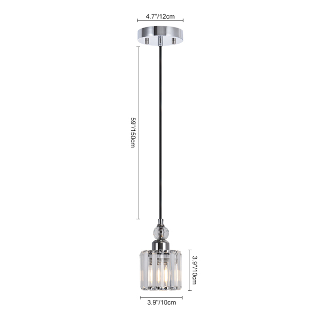 Glam Modern Crystal Pendant Lighting Single Light for Kitchen Island Dining Room Bedroom Bar in Chrome Finish