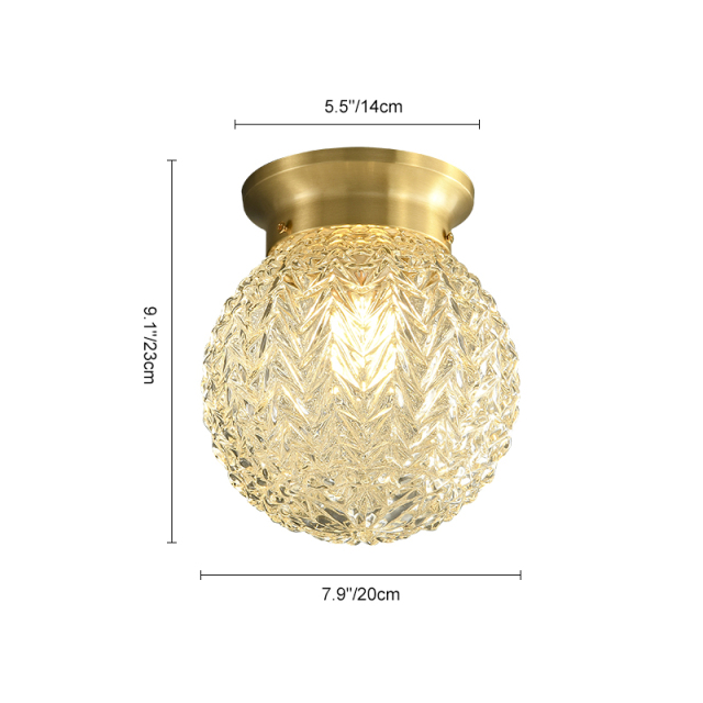 Modern Lighting Brass Round Glass Globe Semi Flush Mount Ceiling Lights for Bedroom Hallway Entryway