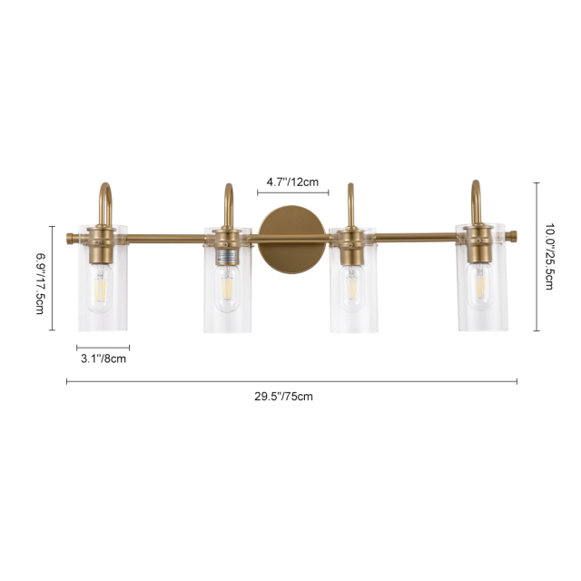 Modern Brass Cylinder Glass Shade Wall Sconces Wall Lights Over Mirror Bathroom Vanity Light for Entryway/ Living Room/ Bedroom