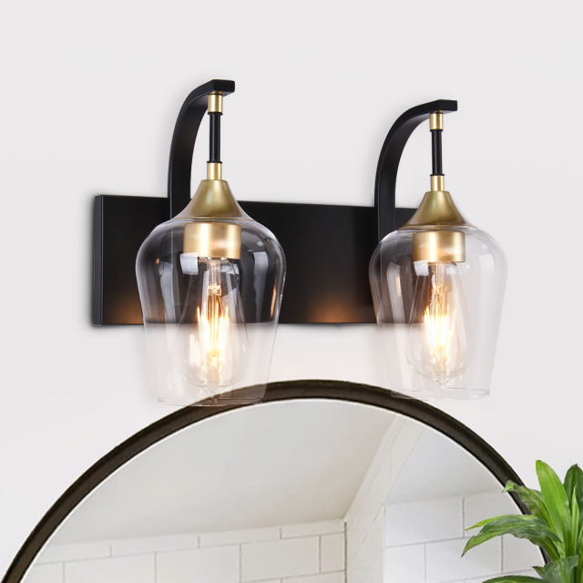 2Light Black Modern Wine Glass Wall Sconces Wall Lights Over Mirror