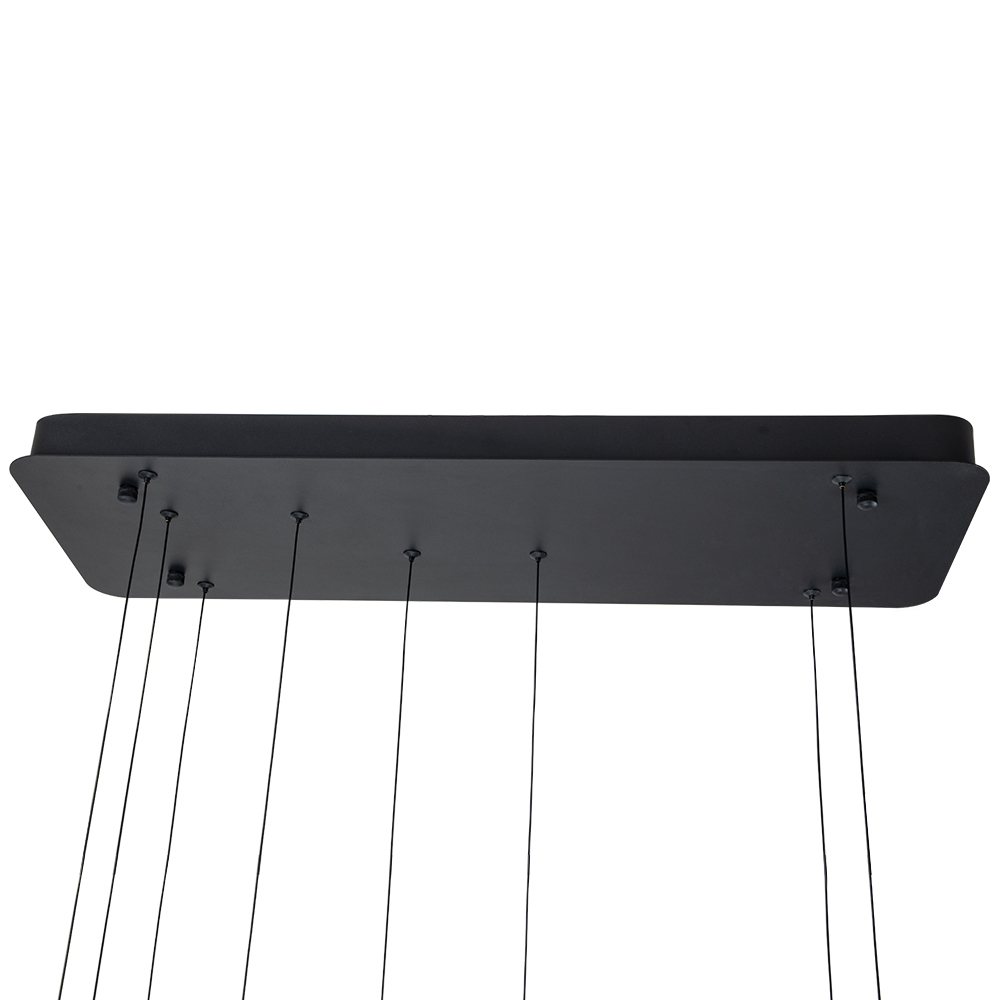 Modern Two Ring Black Linear LED Chandelier in 3000K Warm White for Bedroom Living Room Dining Room