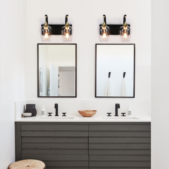 2-Light Black Modern Wine Glass Wall Sconces Wall Lights Over Mirror Bathroom Vanity Light for Entryway/ Hallway/ Bedroom