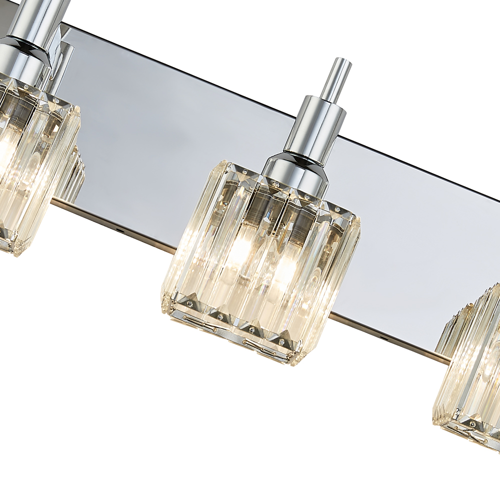 Glam Modern 19.7" Wide 3 Light Crystal Square Wall Sconce Vanity Light in Chrome/ Black+Brass Finish for Bedroom Bathroom Hallway