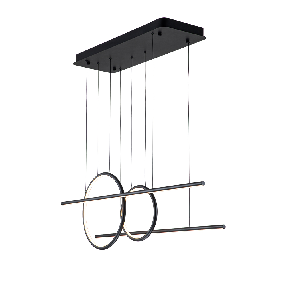 Modern Two Ring Black Linear LED Chandelier in 3000K Warm White for Bedroom Living Room Dining Room