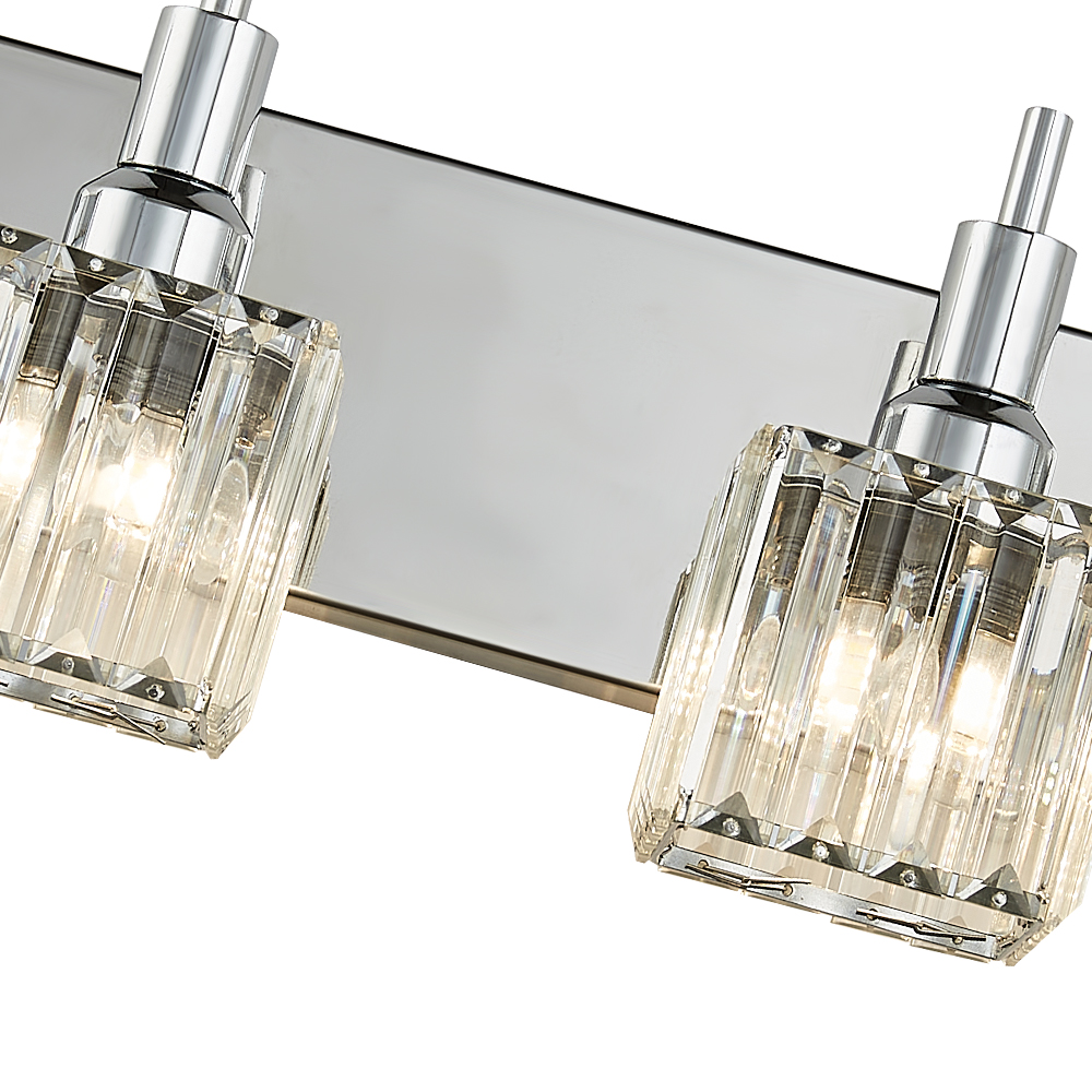 Glam Modern 27.6" Wide 4 Light Crystal Square Wall Sconce Vanity Light in Chrome/ Black+Brass Finish for Mirror Bedroom Bathroom Hallway