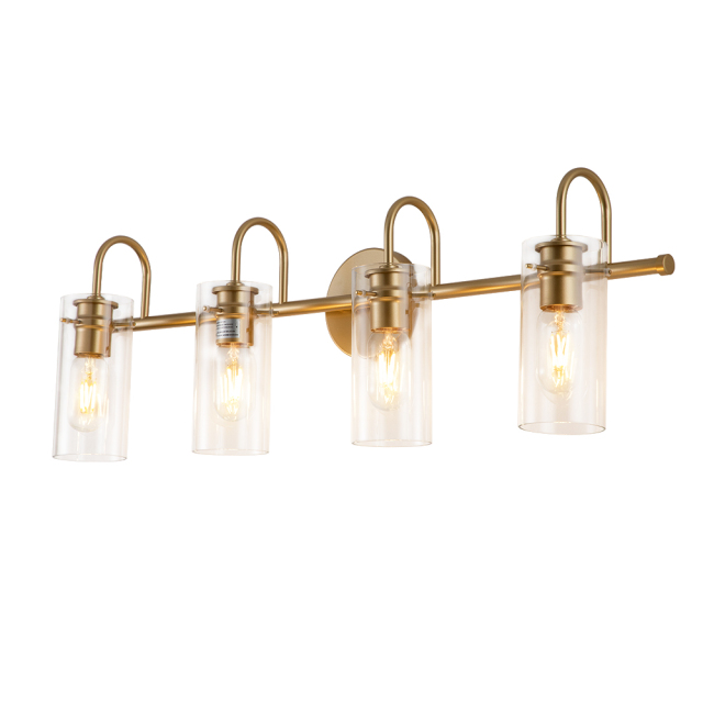 Modern Brass Cylinder Glass Shade Wall Sconces Wall Lights Over Mirror Bathroom Vanity Light for Entryway/ Living Room/ Bedroom