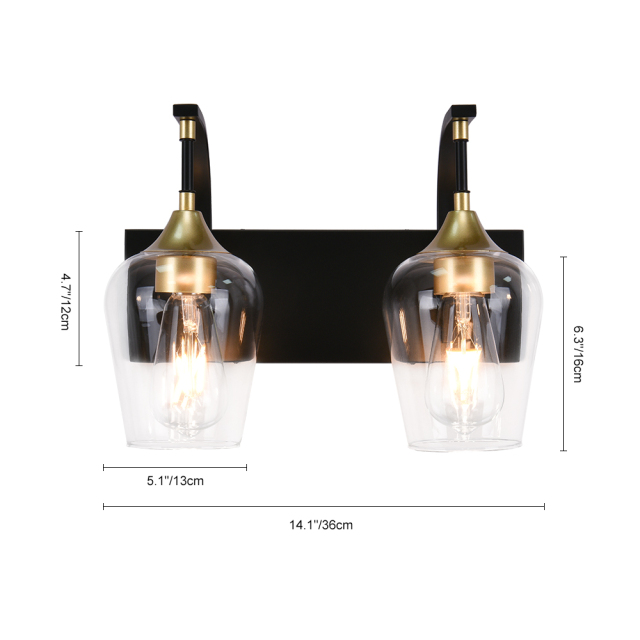 2-Light Black Modern Wine Glass Wall Sconces Wall Lights Over Mirror Bathroom Vanity Light for Entryway/ Hallway/ Bedroom