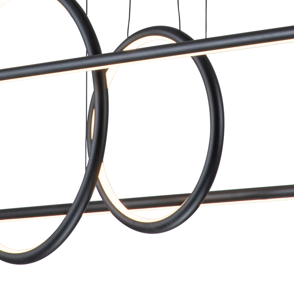 Modern Two Ring Black Linear LED Chandelier in 3000K Warm White for Bedroom Living Room Dining Room