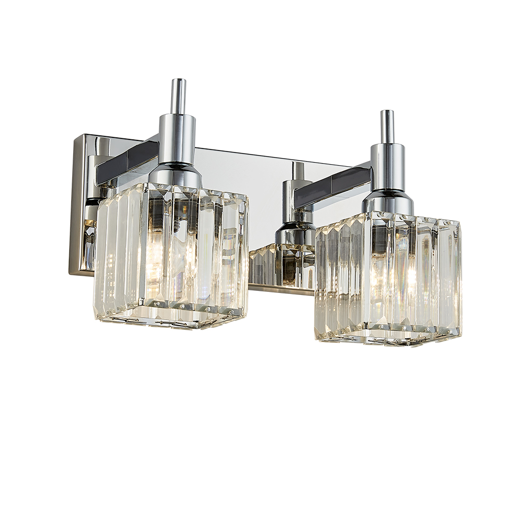 Glam Modern 11.8" Wide 2 Light Crystal Square Wall Sconce Vanity Light in Chrome/ Black+Brass Finish for Mirror Bedroom Bathroom Hallway