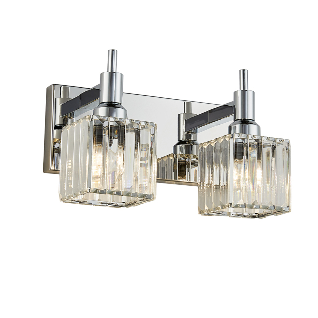 Glam Modern 11.8' Wide 2 Light Crystal Square Wall Sconce Vanity Light in Chrome/ Black+Brass Finish for Mirror Bedroom Bathroom Hallway