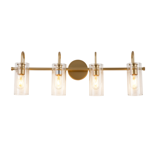 Modern Brass Cylinder Glass Shade Wall Sconces Wall Lights Over Mirror Bathroom Vanity Light for Entryway/ Living Room/ Bedroom