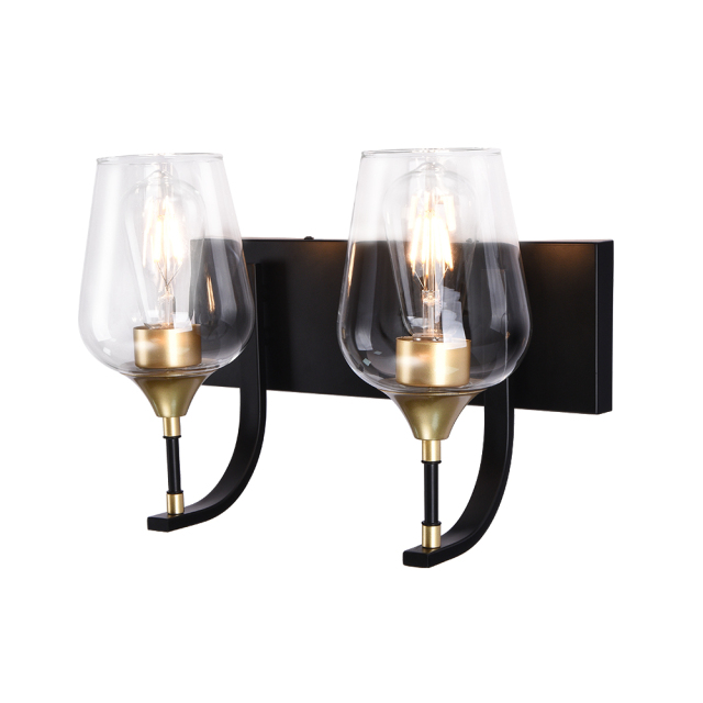 2-Light Black Modern Wine Glass Wall Sconces Wall Lights Over Mirror Bathroom Vanity Light for Entryway/ Hallway/ Bedroom