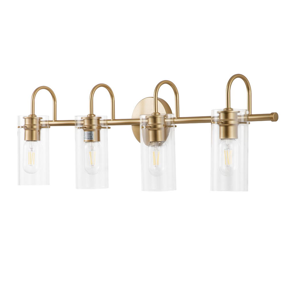 Modern Brass Cylinder Glass Shade Wall Sconces Wall Lights Over Mirror Bathroom Vanity Light for Entryway/ Living Room/ Bedroom