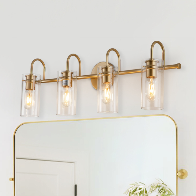 Modern Brass Cylinder Glass Shade Wall Sconces Wall Lights Over Mirror Bathroom Vanity Light for Entryway/ Living Room/ Bedroom