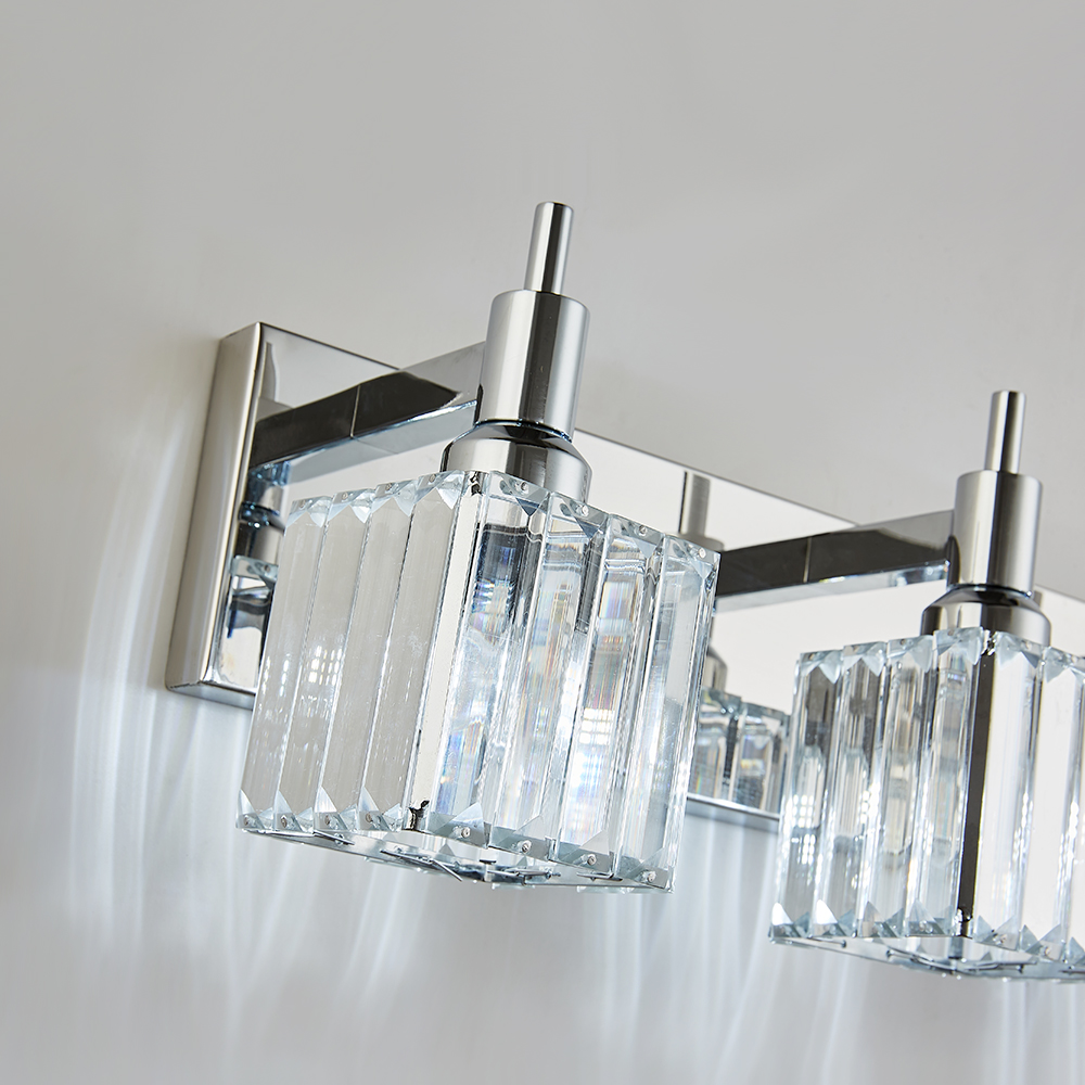 Glam Modern 19.7" Wide 3 Light Crystal Square Wall Sconce Vanity Light in Chrome/ Black+Brass Finish for Bedroom Bathroom Hallway