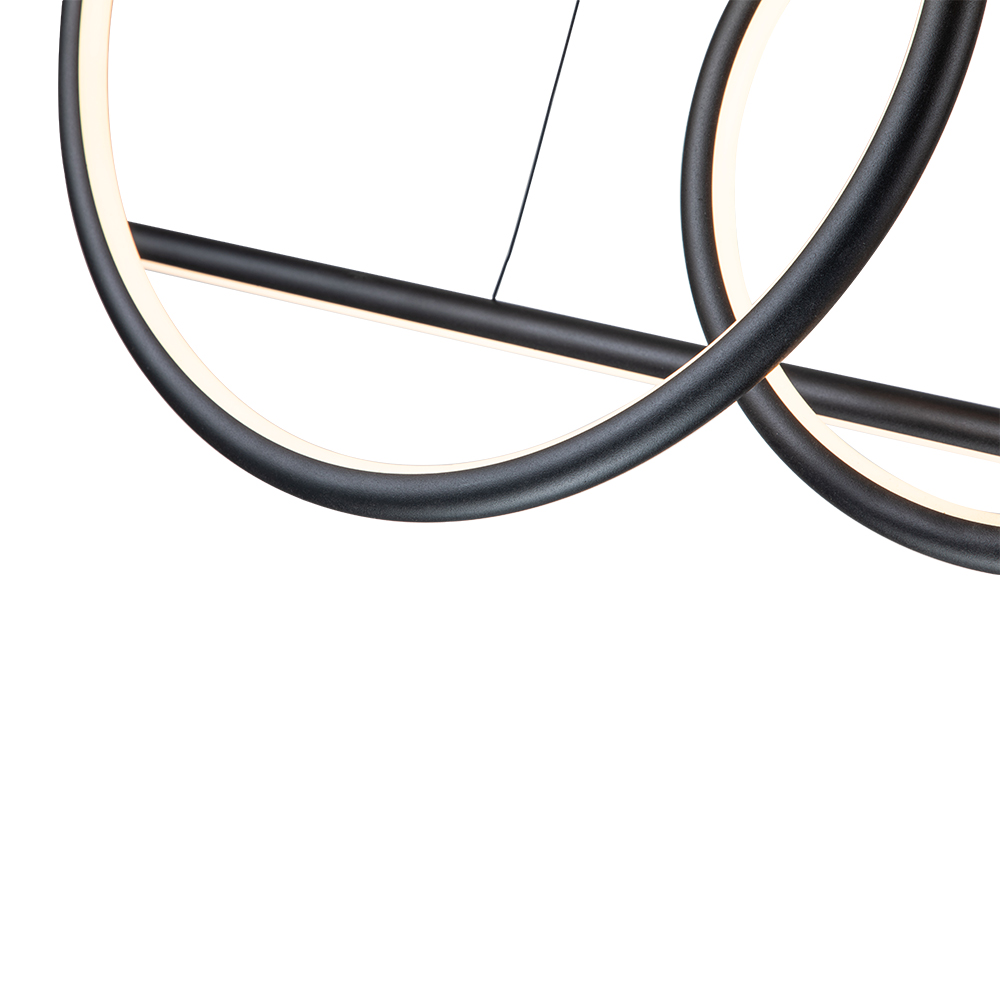 Modern Two Ring Black Linear LED Chandelier in 3000K Warm White for Bedroom Living Room Dining Room