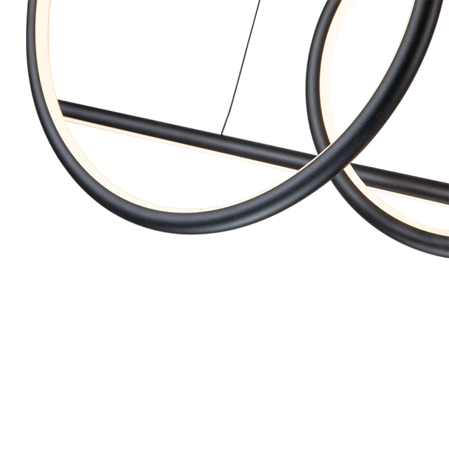 LED Modern Two Ring Black Linear Chandelier in 3000K Warm White for Bedroom Living Room Dining Room