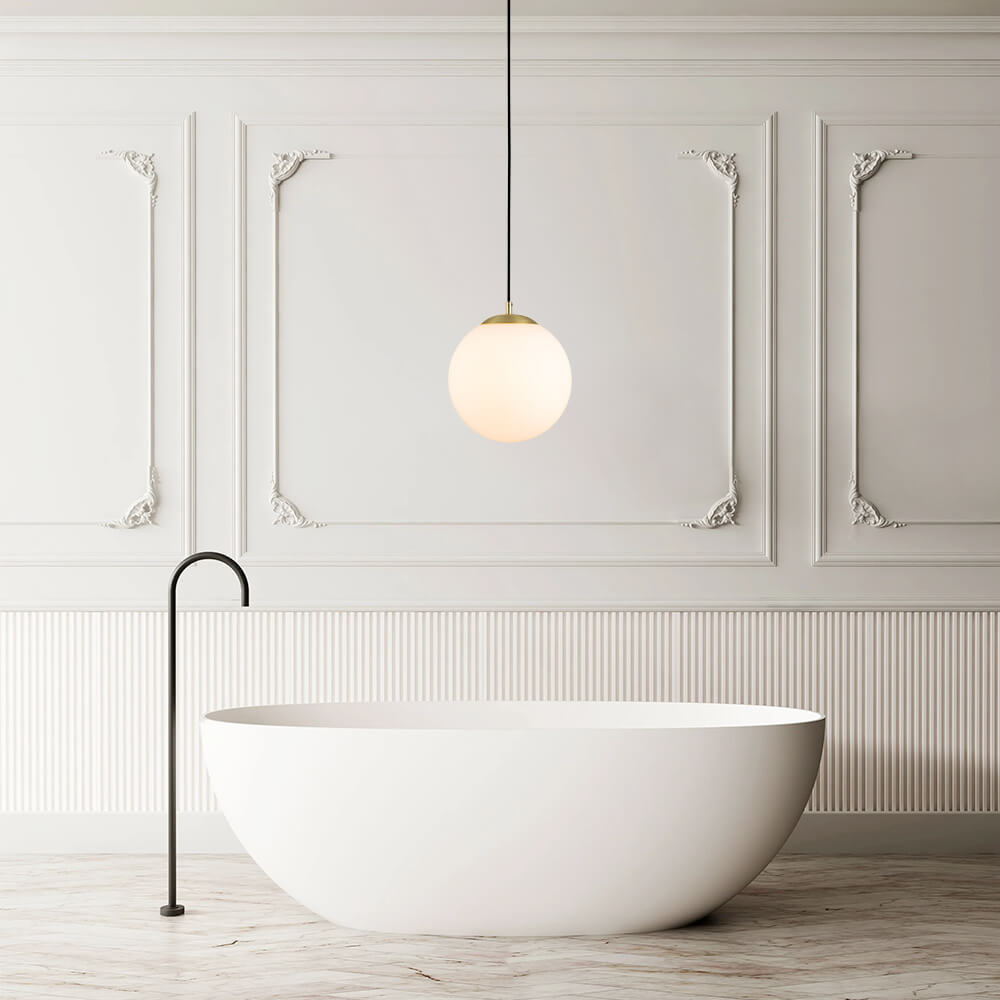 Mid-Century Modern 1-Light Clear/ Opal Glass Globe Bathroom Pendant Lighting Fixture Over Bathtub