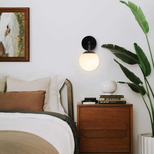 1Light Modern Brass/ Black Frosted Glass Globe Wall Sconces Wall