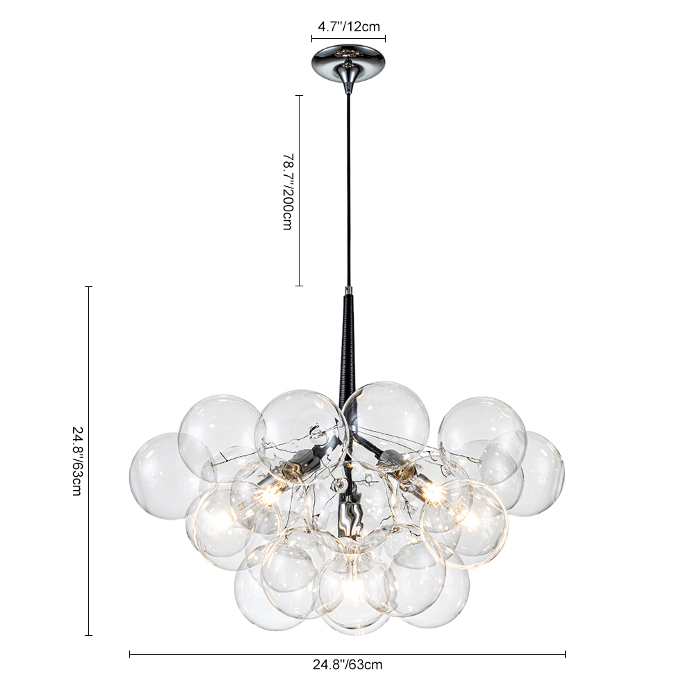 Modern Contemporary Cluster Bubble Glass Chandelier for Dining Room Living Room Restaurant in Black / Chrome Finish