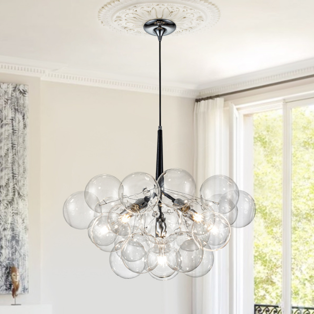 Modern Contemporary Cluster Bubble Glass Chandelier for Dining Room Living Room Restaurant in Black / Chrome Finish