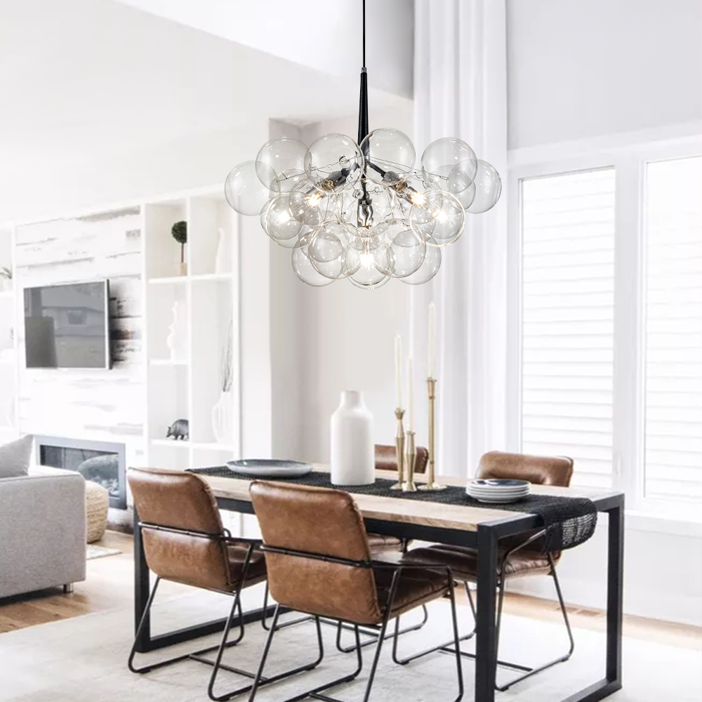 Modern Contemporary Cluster Bubble Glass Chandelier for Dining Room Living Room Restaurant in Black / Chrome Finish