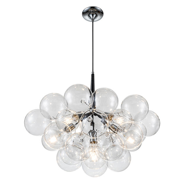 Modern Contemporary Cluster Bubble Glass Chandelier for Dining Room Living Room Restaurant in Black / Chrome Finish