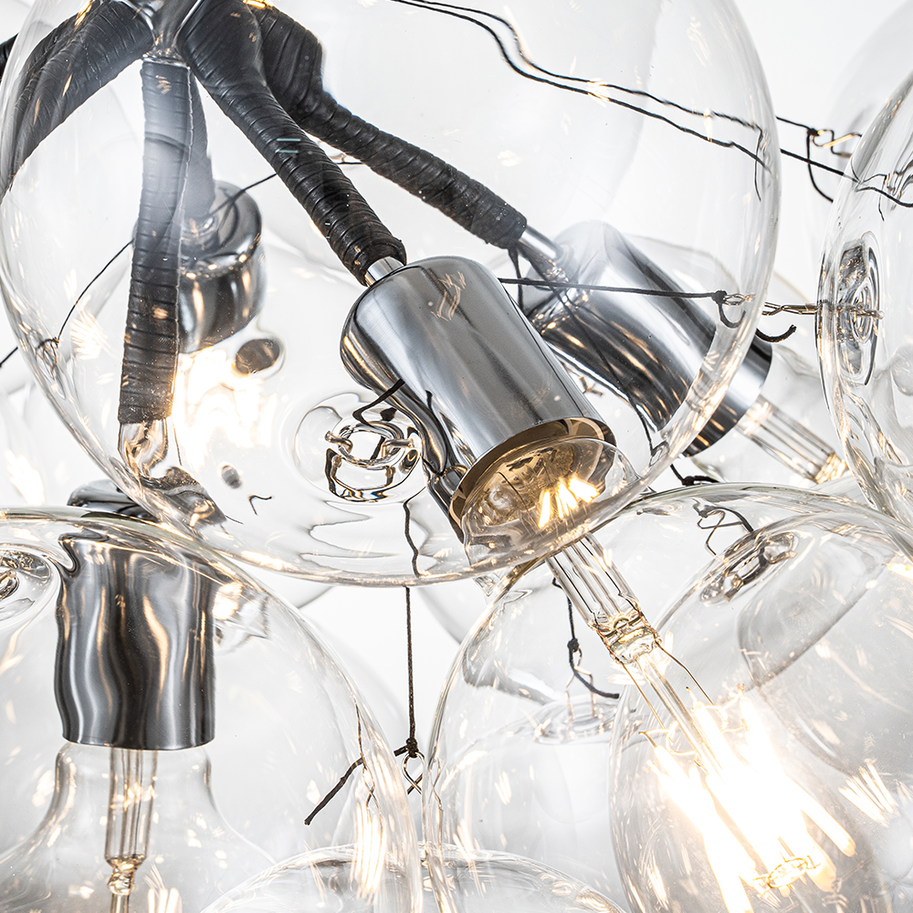 Modern Contemporary Cluster Bubble Glass Chandelier for Dining Room Living Room Restaurant in Black / Chrome Finish