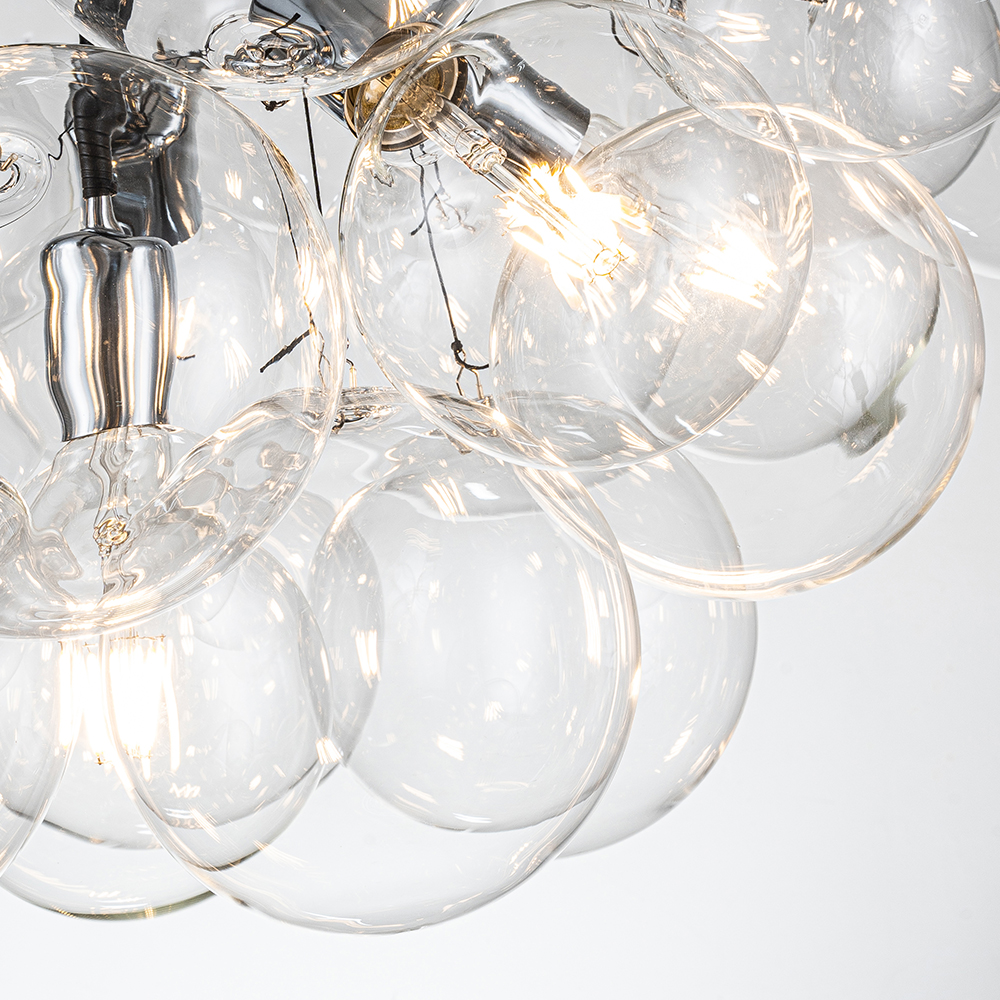 Modern Contemporary Cluster Bubble Glass Chandelier for Dining Room Living Room Restaurant in Black / Chrome Finish