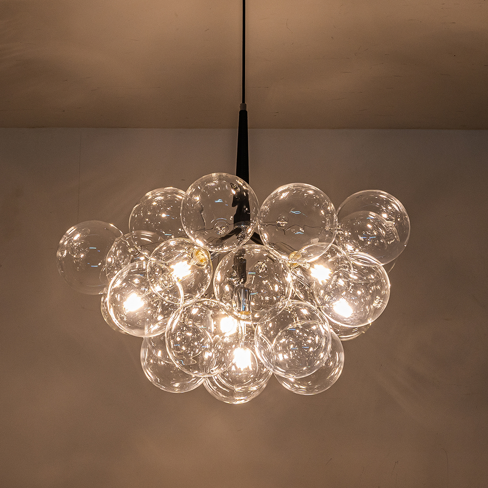 Modern Contemporary Cluster Bubble Glass Chandelier for Dining Room Living Room Restaurant in Black / Chrome Finish