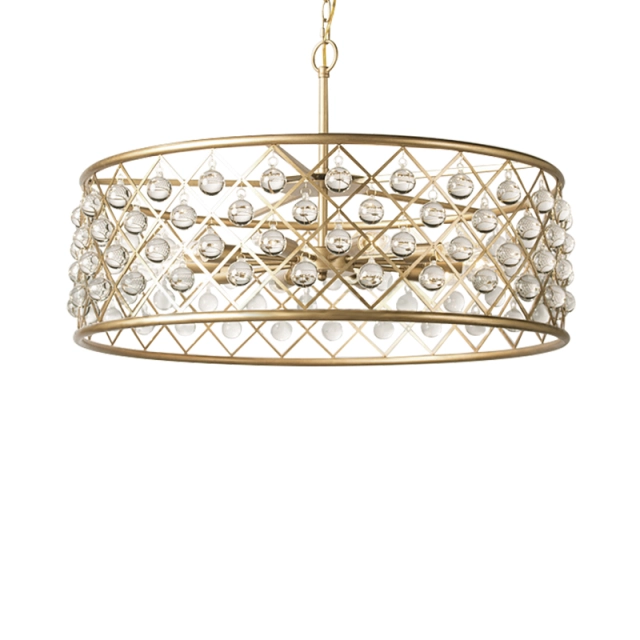 10-Light Glam Modern Glass Sparkle Crystal Chandelier Luxury Drum Pendant Lighting in Brass Finish for Living Room/Dining Room/ Bedroom