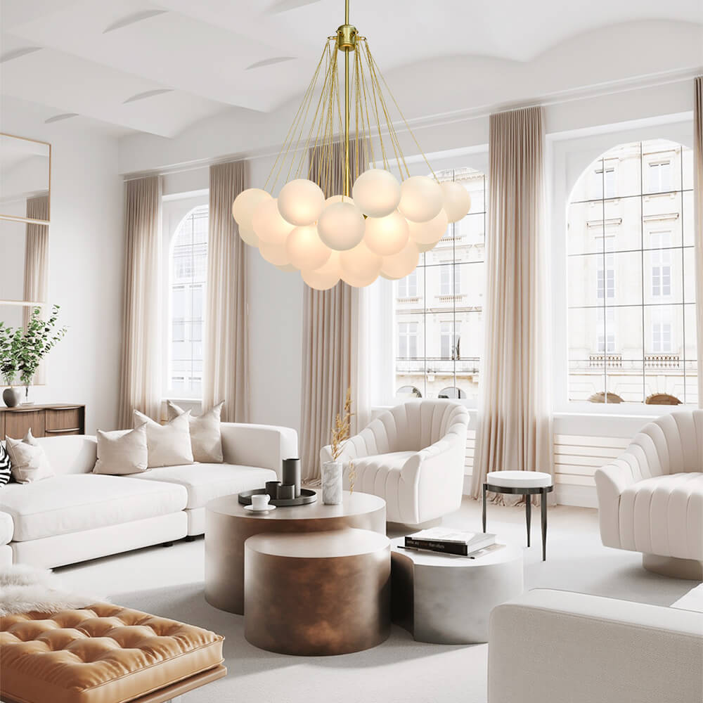 Modern Frosted Globe Bubble Chandelier Cluster Glass Ball Pendant Light Fixture for Dining Room/ Living Room