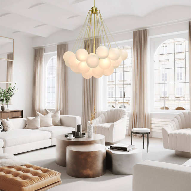 Modern Frosted Globe Bubble Chandelier Hanging Cluster Pendant Light Fixture for Dining Room/ Living Room/ Bathroom
