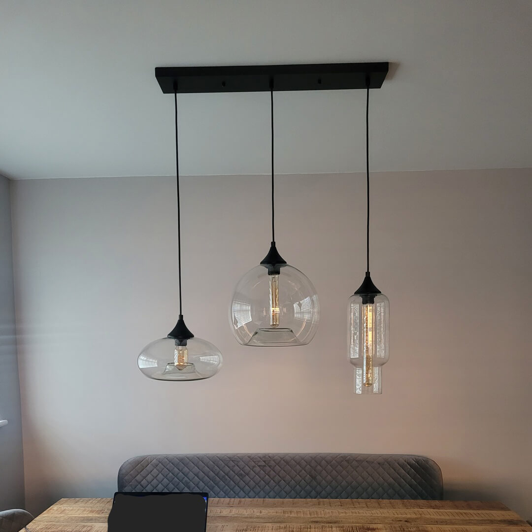Modern 3 Light Linear Cluster Pendant Light with Clear Glass Shade for Dining Table Kitchen Island Breakfast Bar