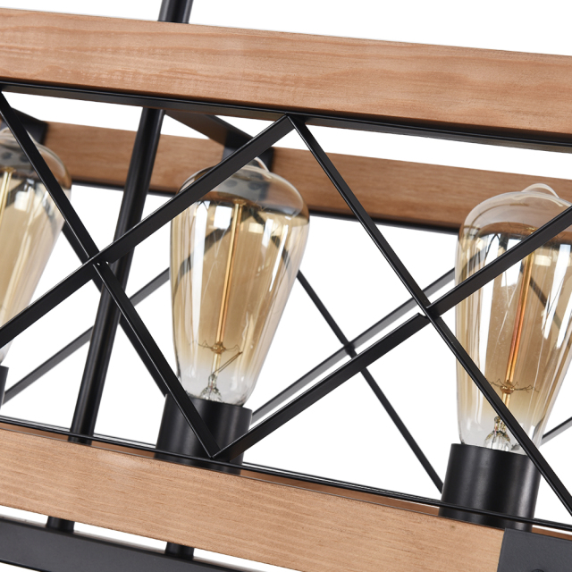 Modern Farmhouse Style Linear Wooden Chandelier 5-Light Rectangle Chandelier for Dining Table  Kitchen Island