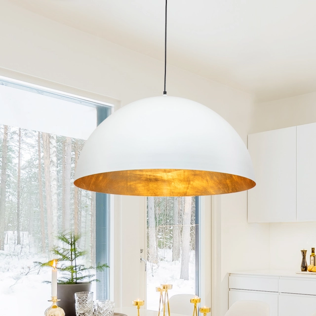 Modern Farmhouse Industrial One Light Oversized Dome Black/ White Hanging  Pendant Light for Kitchen Island Dining