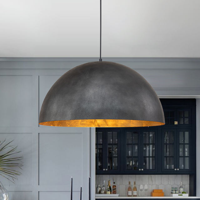 Modern Farmhouse Industrial One Light Oversized Dome Black/ Hanging Pendant Light for Kitchen Island Dining