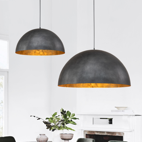 Modern Farmhouse Industrial One Light Oversized Dome Black/ White Hanging Pendant Light for Kitchen Island Dining Room