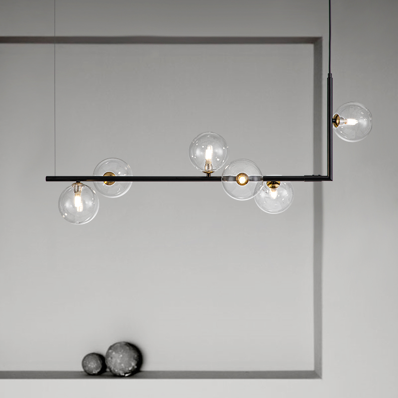 Modern Design 6-Light Linear Glass Globe Chandelier for Kitchen Island/Long Dining Table