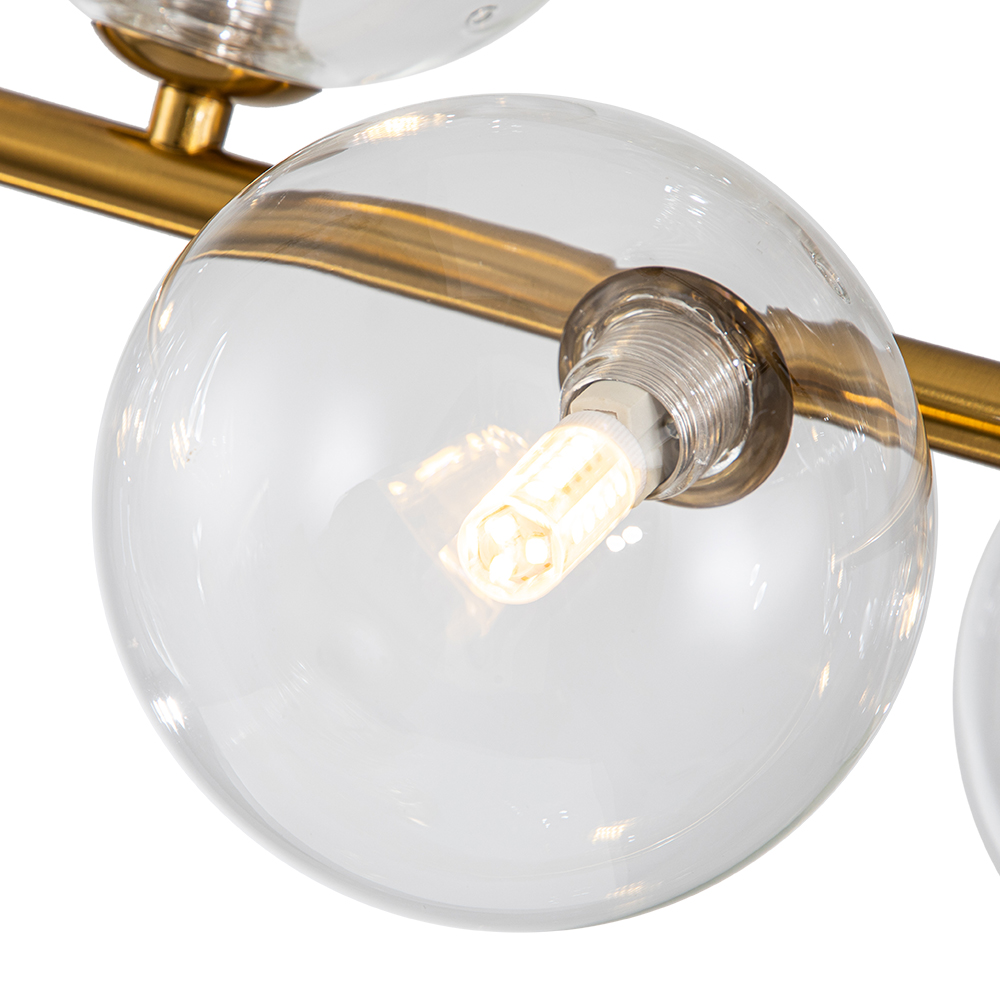Modern Design 6-Light Linear Glass Globe Chandelier for Kitchen Island/Long Dining Table